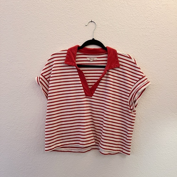 Madewell Tops - Madewell Red and White Short Sleeve Crop Polo T-shirt